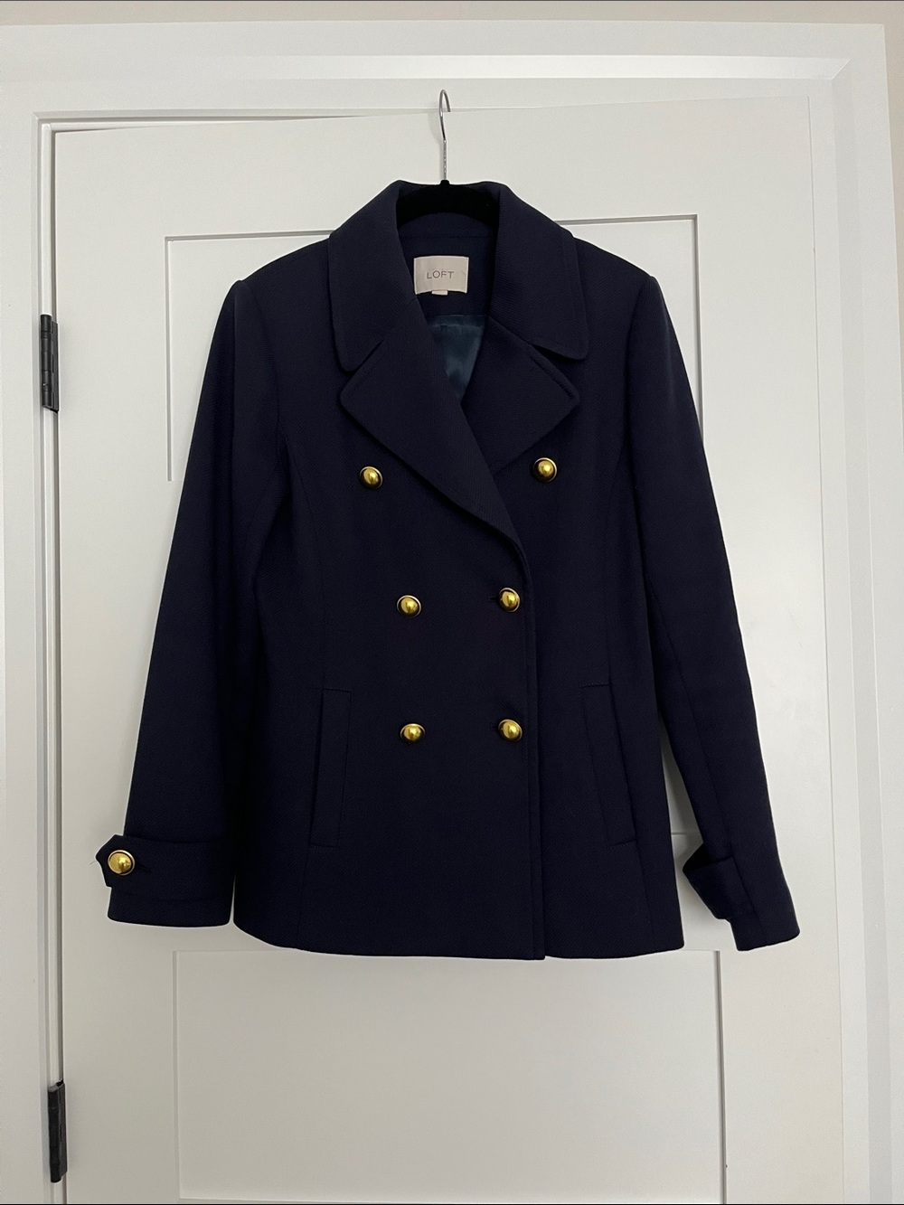 LOFT Navy Double-Breasted Peacoat with Gold-Tone Buttons